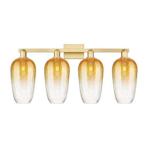 Innovations Brookhaven Flute 34in 4-Light Bath Vanity Light | Industrial Satin Gold Steel and Cast Brass with Amber Glass | Model 716-4W-SG-G484-7AM