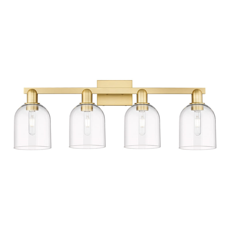 Innovations Bella 33in 4-Light Bath Vanity Light | Industrial Satin Gold Steel and Clear Glass | Bathroom Vanity | Model 716-4W-SG-G558-6CL