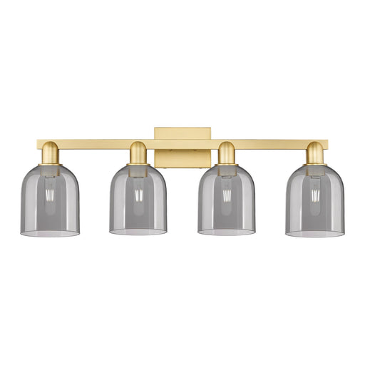 Innovations Bella 33in 4-Light Bath Vanity Light | Industrial Satin Gold Steel and Cast Brass with Light Smoke Bell Glass | Model 716-4W-SG-G558-6SM