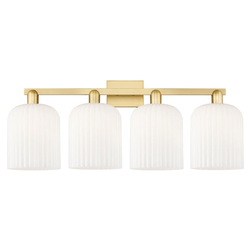 Innovations Bridal Veil 35in 4-Light Bath Vanity | Industrial Satin Gold Steel and Gloss White Ribbed Glass | Bathroom & | Model 716-4W-SG-G559-8GWH
