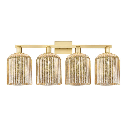 Innovations Bridal Veil 35in 4-Light Bath Vanity Light | Industrial Satin Gold Steel and Mercury Ribbed Glass | Bathroom Vanity | Model 716-4W-SG-G559-8ME