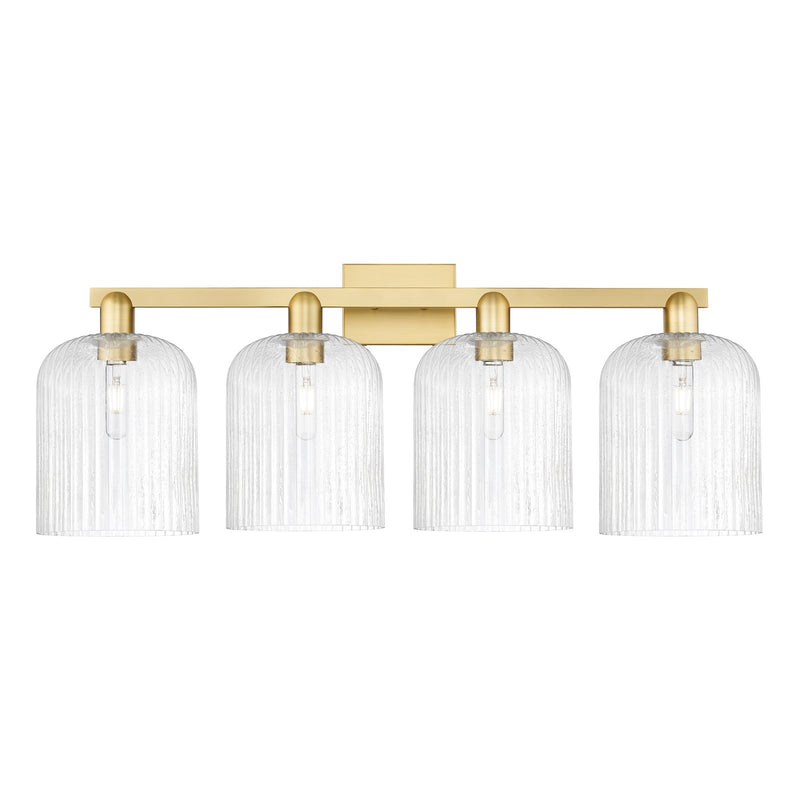 Innovations Bridal Veil 35in 4-Light Bath Vanity | Industrial Satin Gold Steel and Seedy Glass | Bathroom Vanity Light | Model 716-4W-SG-G559-8SDY