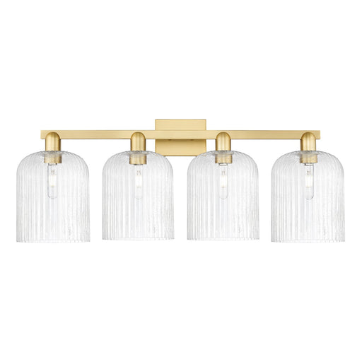 Innovations Bridal Veil 35in 4-Light Bath Vanity | Industrial Satin Gold Steel and Seedy Glass | Bathroom Vanity Light | Model 716-4W-SG-G559-8SDY