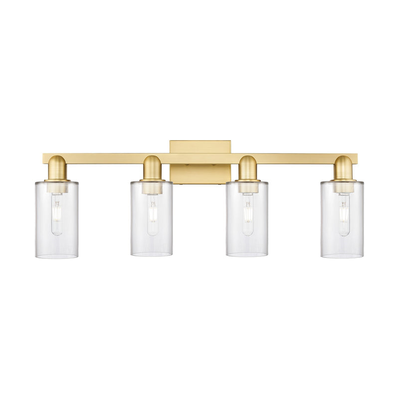 Innovations Clymer 31in 4-Light Bath Vanity Light | Industrial Satin Gold Steel and Clear Glass | Bathroom Vanity | Model 716-4W-SG-G802