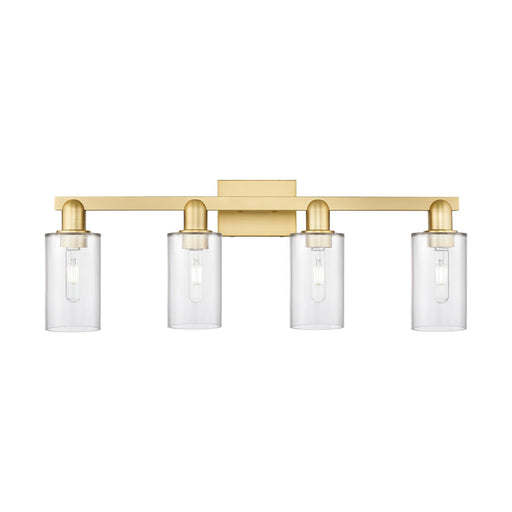 Innovations Clymer 31in 4-Light Bath Vanity Light | Industrial Satin Gold Steel and Clear Glass | Bathroom Vanity | Model 716-4W-SG-G802