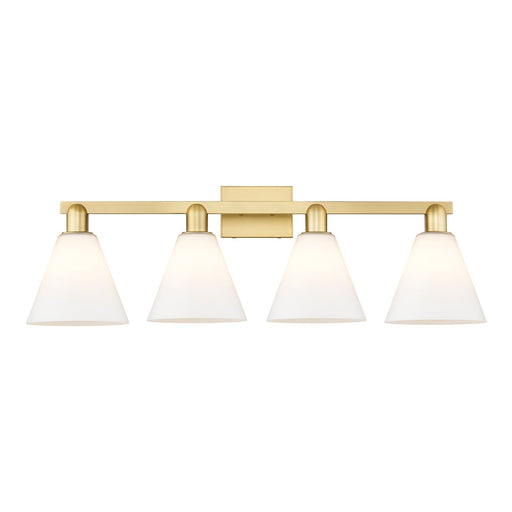 Innovations Berkshire Glass 35in 4-Light Bath Vanity | Industrial Satin Gold Steel and Matte White Glass | Bathroom Vanity Light | Model 716-4W-SG-GBC-81