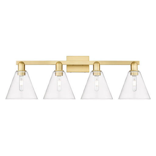 Innovations Berkshire Glass 35in 4-Light Bath Vanity | Industrial Satin Gold Steel and Clear Cone Glass | Bathroom Vanity Light | Model 716-4W-SG-GBC-82