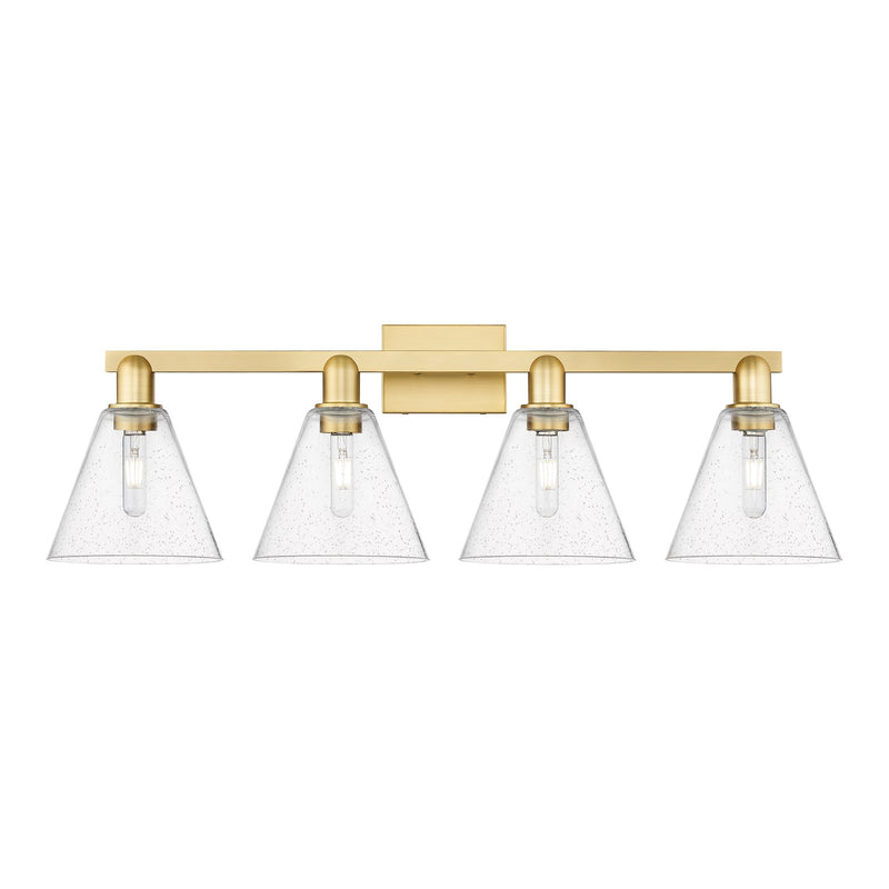 Innovations Berkshire Glass 35in 4-Light Bath Vanity | Industrial Satin Gold Steel and Seedy Glass | Bathroom Vanity Light | Model 716-4W-SG-GBC-84