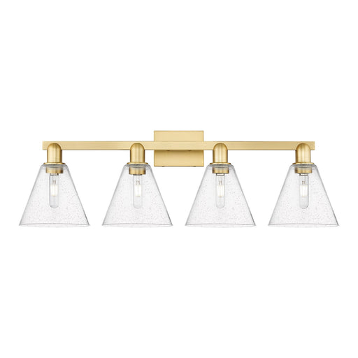 Innovations Berkshire Glass 35in 4-Light Bath Vanity | Industrial Satin Gold Steel and Seedy Glass | Bathroom Vanity Light | Model 716-4W-SG-GBC-84