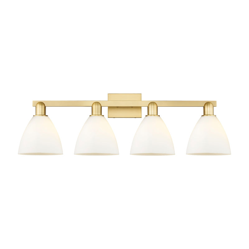 Innovations Bristol 35in 4-Light Bath Vanity Light | Industrial Satin Gold Steel and Matte White Glass | Bathroom Vanity | Model 716-4W-SG-GBD-751