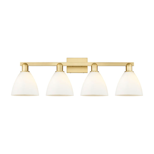 Innovations Bristol 35in 4-Light Bath Vanity Light | Industrial Satin Gold Steel and Matte White Glass | Bathroom Vanity | Model 716-4W-SG-GBD-751