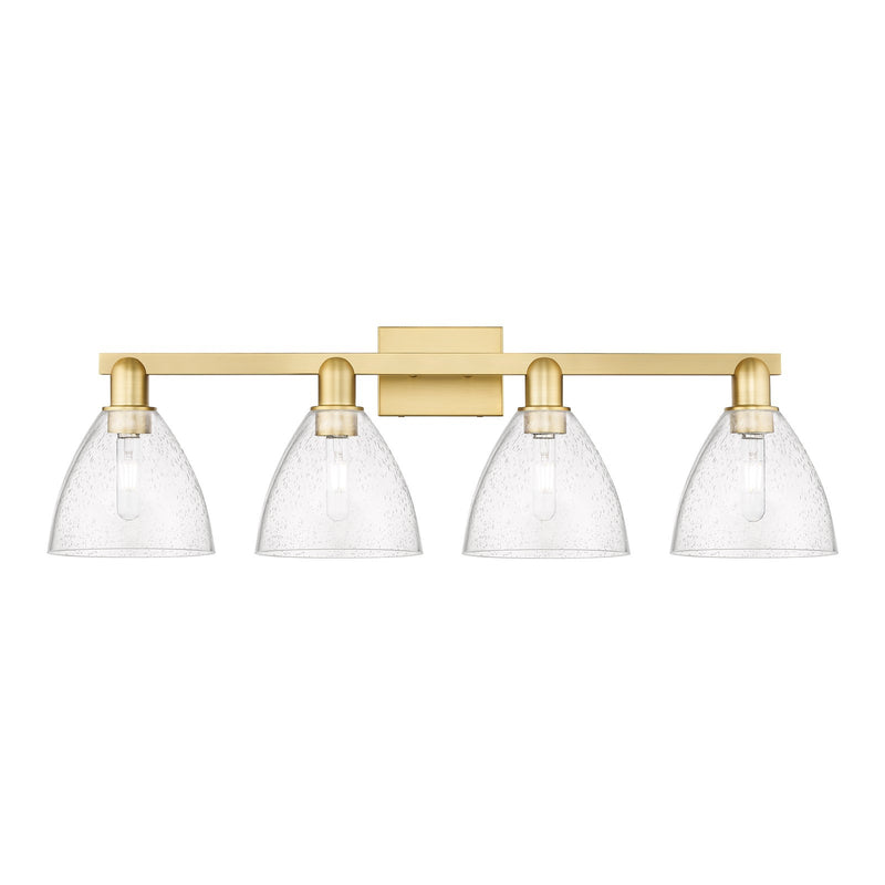 Innovations Bristol 35in 4-Light Bath Vanity Light | Industrial Satin Gold Steel and Seedy Glass | Bathroom Vanity | Model 716-4W-SG-GBD-754