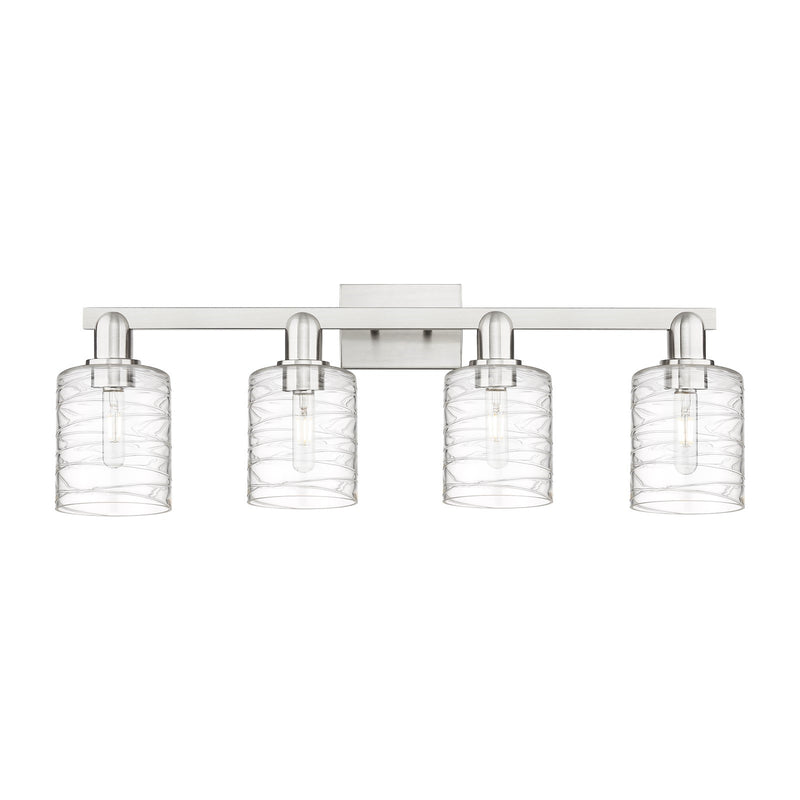 Innovations Cobbleskill 32in 4-Light Bath Vanity | Industrial Brushed Satin Nickel and Clear Deco Swirl Glass | Bathroom Vanity | Model 716-4W-SN-G1113