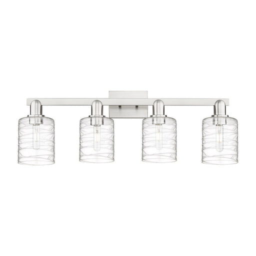 Innovations Cobbleskill 32in 4-Light Bath Vanity | Industrial Brushed Satin Nickel and Clear Deco Swirl Glass | Bathroom Vanity | Model 716-4W-SN-G1113