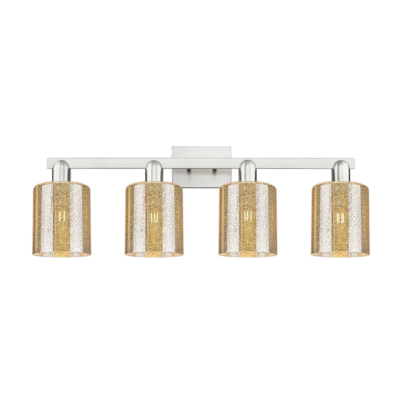 Innovations Cobbleskill 32in 4-Light Bath Vanity Light | Industrial Brushed Satin Nickel and Mercury Glass | Bathroom Vanity | Model 716-4W-SN-G116