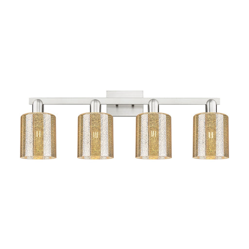 Innovations Cobbleskill 32in 4-Light Bath Vanity Light | Industrial Brushed Satin Nickel and Mercury Glass | Bathroom Vanity | Model 716-4W-SN-G116