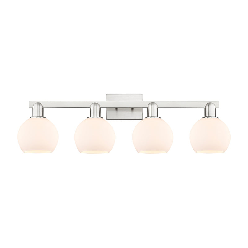 Innovations Athens 33in 4-Light Bath Vanity Light | Industrial Brushed Satin Nickel and Matte White Glass | Bathroom Vanity | Model 716-4W-SN-G121-6