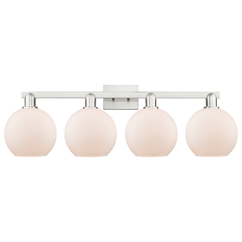 Innovations Athens 35in 4-Light Bath Vanity | Industrial Brushed Satin Nickel and Matte White Glass | Bathroom Vanity & Powder | Model 716-4W-SN-G121-8