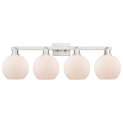 Innovations Athens 35in 4-Light Bath Vanity | Industrial Brushed Satin Nickel and Matte White Glass | Bathroom Vanity & Powder | Model 716-4W-SN-G121-8
