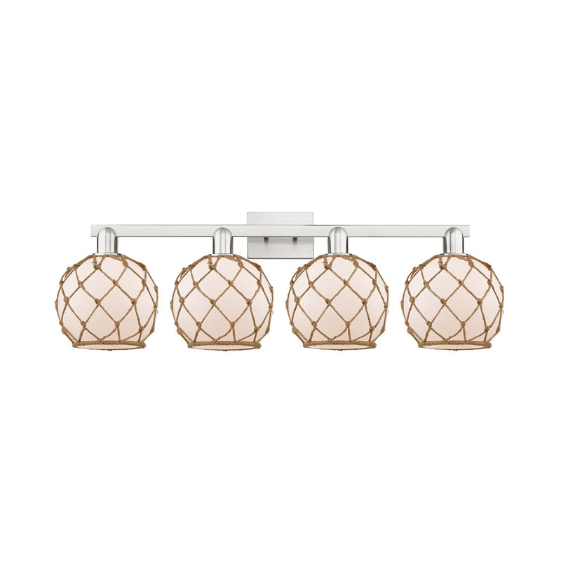Innovations Farmhouse Rope 35in 4-Light Bath Vanity Light | Industrial Brushed Satin Nickel Steel and White Frosted Glass with | Model 716-4W-SN-G121-8RB