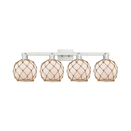 Innovations Farmhouse Rope 35in 4-Light Bath Vanity Light | Industrial Brushed Satin Nickel Steel and White Frosted Glass with | Model 716-4W-SN-G121-8RB