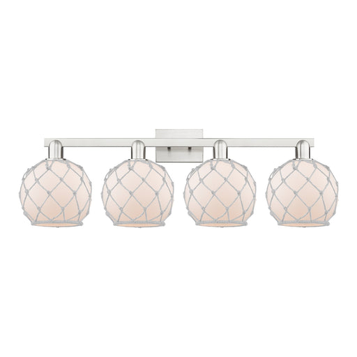 Innovations Farmhouse Rope 35in 4-Light Bath Vanity Light | Industrial Brushed Satin Nickel and White Frosted Glass Rope Shade | Model 716-4W-SN-G121-8RW