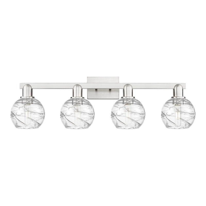 Innovations Athens Deco Swirl 36in 4-Light Bath Vanity | Industrial Brushed Satin Nickel and Clear Deco Swirl Glass | Bathroom | Model 716-4W-SN-G1213-6CL