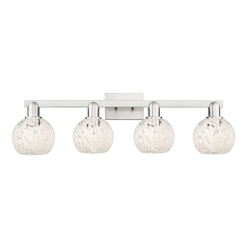 Innovations Arcadia 33in 4-Light Bath Vanity Light | Industrial Brushed Satin Nickel and White Mouchette Glass | Bathroom | Model 716-4W-SN-G1216-6WM