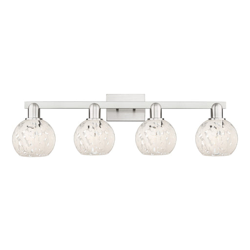Innovations Arcadia 33in 4-Light Bath Vanity Light | Industrial Brushed Satin Nickel and White Mouchette Glass | Bathroom | Model 716-4W-SN-G1216-6WM