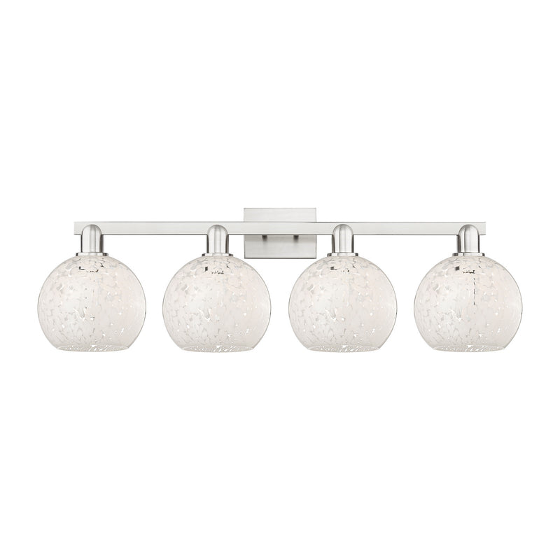Innovations Lighting Arcadia 35in 4-Light Bath Vanity Light | Industrial Brushed Satin Nickel and White Mouchette Glass | Model 716-4W-SN-G1216-8WM