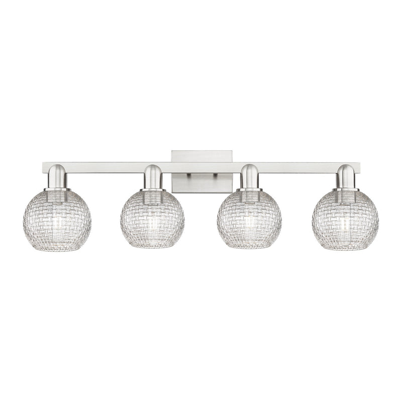 Innovations Athens 33in 4-Light Bath Vanity Light | Industrial Brushed Satin Nickel and Clear Basket Weave Glass | Bathroom | Model 716-4W-SN-G122C-6CL