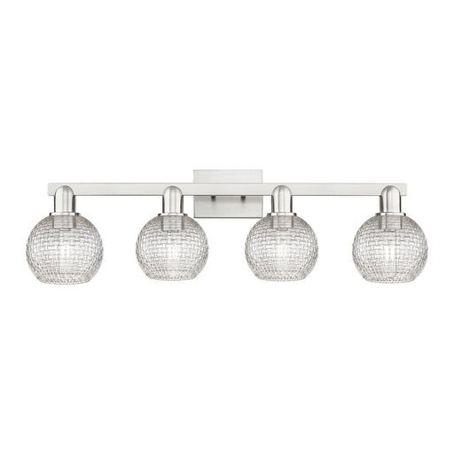 Innovations Athens 33in 4-Light Bath Vanity Light | Industrial Brushed Satin Nickel and Clear Basket Weave Glass | Bathroom | Model 716-4W-SN-G122C-6CL