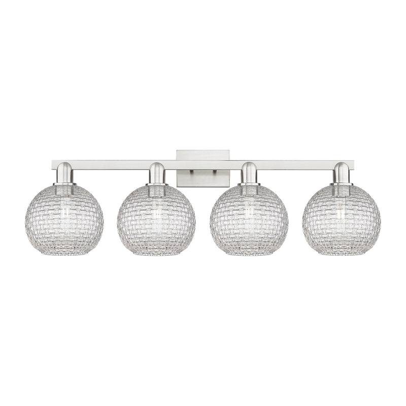 Innovations Athens 35in 4-Light Bath Vanity | Industrial Brushed Satin Nickel and Clear Basket Weave Glass | Bathroom Vanity | Model 716-4W-SN-G122C-8CL