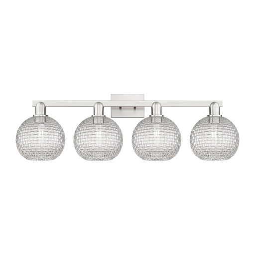 Innovations Athens 35in 4-Light Bath Vanity | Industrial Brushed Satin Nickel and Clear Basket Weave Glass | Bathroom Vanity | Model 716-4W-SN-G122C-8CL