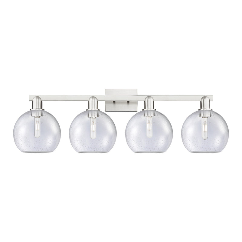 Innovations Athens 35in 4-Light Bath Vanity Light | Industrial Brushed Satin Nickel Steel and Seedy Glass | Bathroom Vanity | Model 716-4W-SN-G124-8