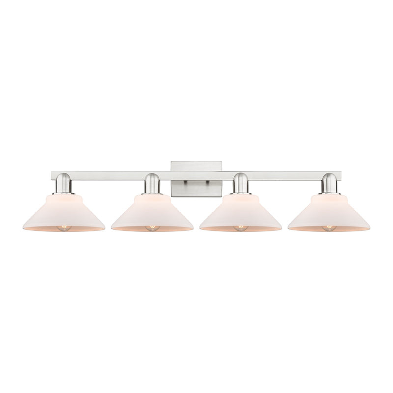 Innovations Orwell 35in 4-Light Bath Vanity Light | Industrial Brushed Satin Nickel and Matte White Glass | Bathroom Vanity | Model 716-4W-SN-G131