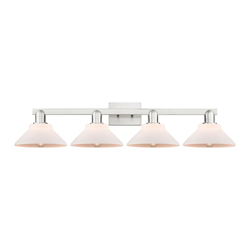 Innovations Orwell 35in 4-Light Bath Vanity Light | Industrial Brushed Satin Nickel and Matte White Glass | Bathroom Vanity | Model 716-4W-SN-G131