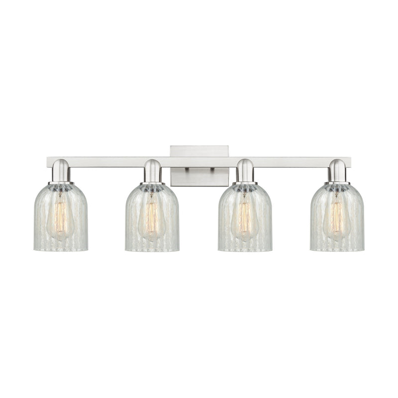 Innovations Caledonia 32in 4-Light Bath Vanity | Industrial Brushed Satin Nickel and Mouchette Glass | Bathroom Vanity Light | Model 716-4W-SN-G2511