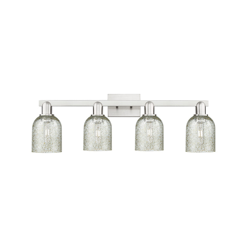 Innovations Caledonia 32in 4-Light Bath Vanity Light | Industrial Brushed Satin Nickel and Mica Glass | Bathroom Vanity | Model 716-4W-SN-G259
