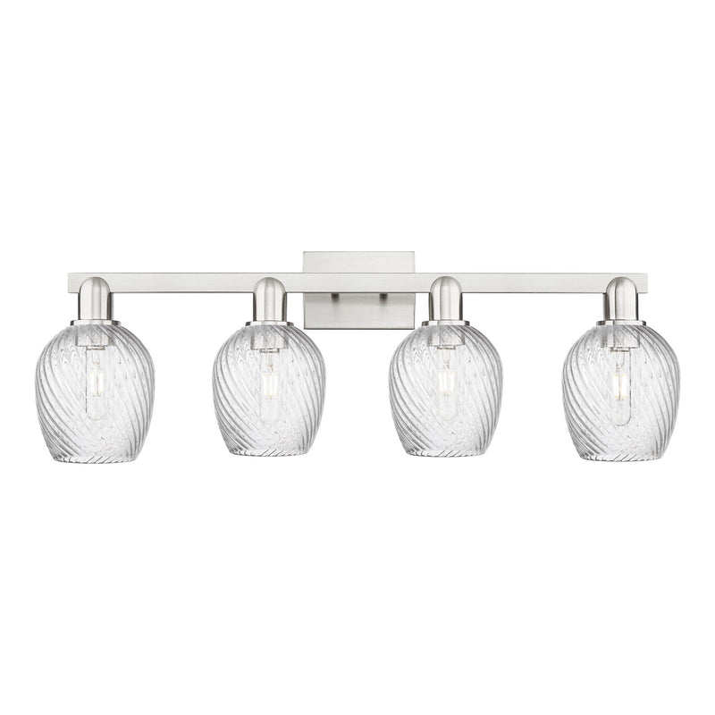 Innovations Salina 33in 4-Light Bath Vanity Light | Industrial Brushed Satin Nickel and Clear Spiral Fluted Glass | Bathroom Vanity | Model 716-4W-SN-G292