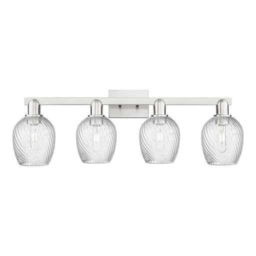 Innovations Salina 33in 4-Light Bath Vanity Light | Industrial Brushed Satin Nickel and Clear Spiral Fluted Glass | Bathroom Vanity | Model 716-4W-SN-G292