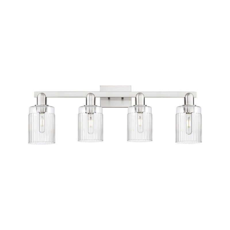 Innovations Hadley 32in 4-Light Bath Vanity | Industrial Brushed Satin Nickel Steel and Clear Ribbed Glass | Bathroom Vanity Light | Model 716-4W-SN-G342