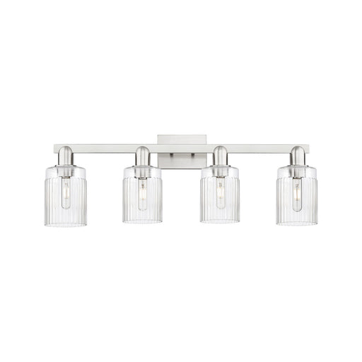 Innovations Hadley 32in 4-Light Bath Vanity | Industrial Brushed Satin Nickel Steel and Clear Ribbed Glass | Bathroom Vanity Light | Model 716-4W-SN-G342