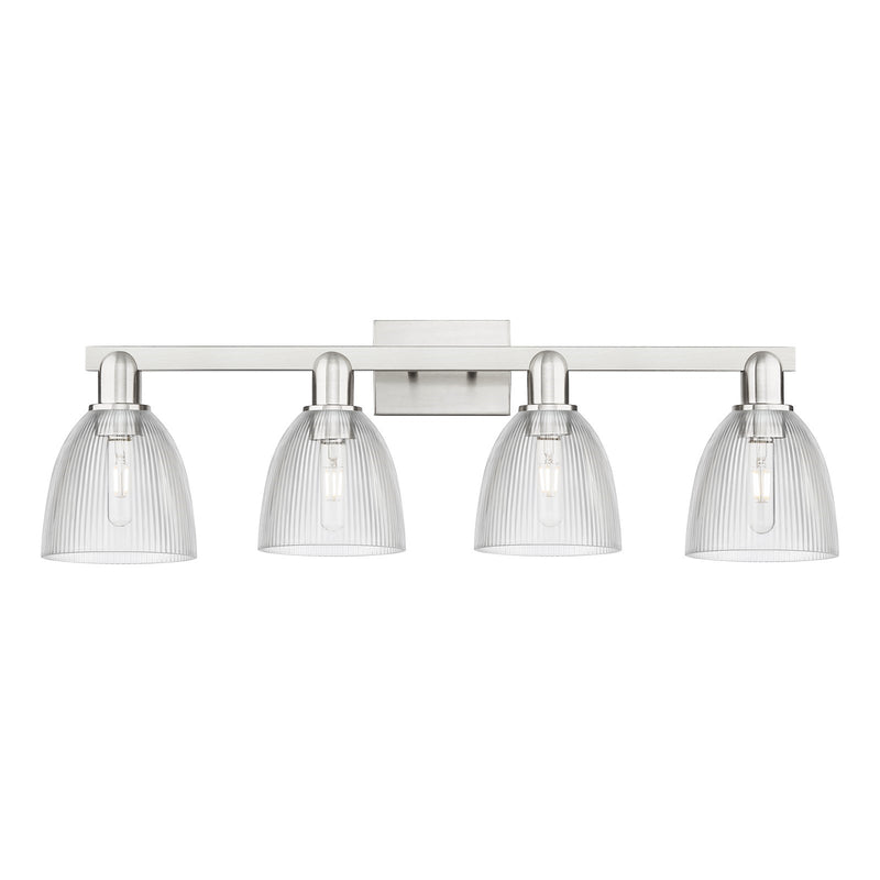 Innovations Castile 33in 4-Light Bath Vanity | Industrial Brushed Satin Nickel Steel and Clear Glass | Bathroom Vanity Light | Model 716-4W-SN-G382