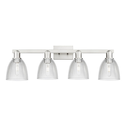 Innovations Castile 33in 4-Light Bath Vanity | Industrial Brushed Satin Nickel Steel and Clear Glass | Bathroom Vanity Light | Model 716-4W-SN-G382