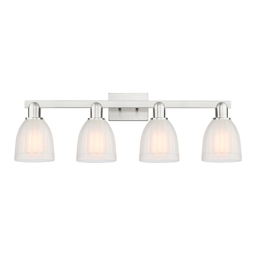 Innovations Brookfield 33in 4-Light Bath Vanity Light | Industrial Brushed Satin Nickel and White Frosted Ribbed Glass | Damp Rated | Model 716-4W-SN-G441