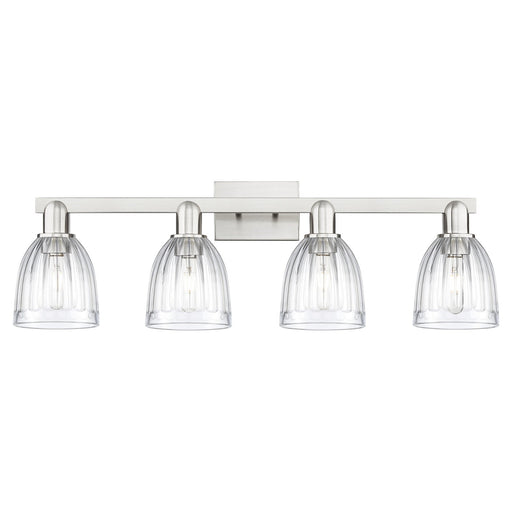 Innovations Brookfield 33in 4-Light Bath Vanity Light | Industrial Brushed Satin Nickel and Clear Ribbed Glass | Bathroom Vanity | Model 716-4W-SN-G442