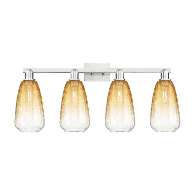 Innovations Brookhaven Almond 36in 4-Light Bath Vanity Light | Industrial Brushed Satin Nickel and Amber Glass | Bathroom | Model 716-4W-SN-G480-6AM