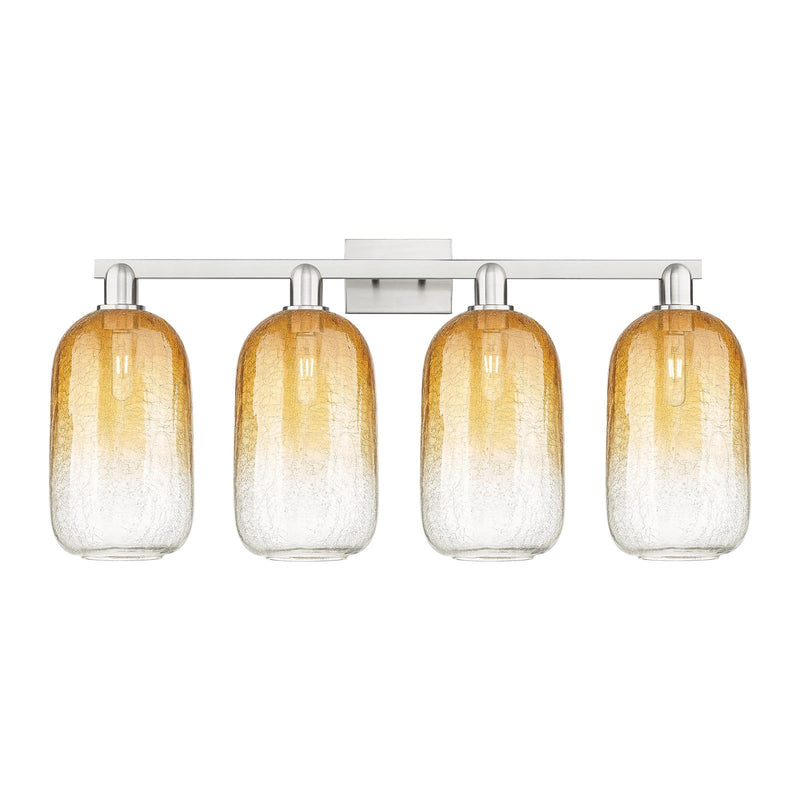 Innovations Brookhaven Cloche 36in 4-Light Bath Vanity Light | Industrial Brushed Satin Nickel and Amber Glass | Bathroom | Model 716-4W-SN-G482-7AM