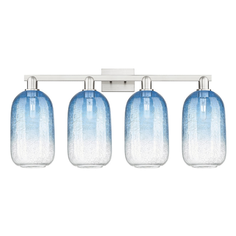 Innovations Brookhaven Cloche 36in 4-Light Bath Vanity Light | Industrial Brushed Satin Nickel and Sapphire Blue Glass | Model 716-4W-SN-G482-7SB